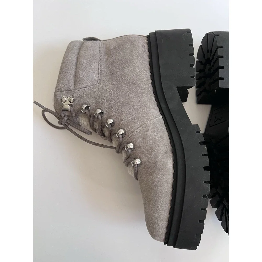 Marc Fisher MLNairy Grey Suede Shearling Ankle Boot‎ SZ 8M Biker Lugg Wool $250 - Picture 5 of 16